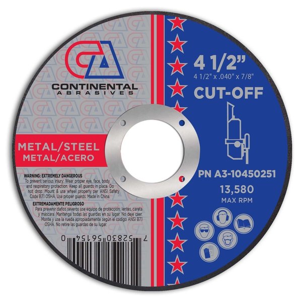 Continental Abrasives 4-1/2" x .040" x 7/8" Signature T1 Premium Thin Cut-Off Wheel A3-10450251